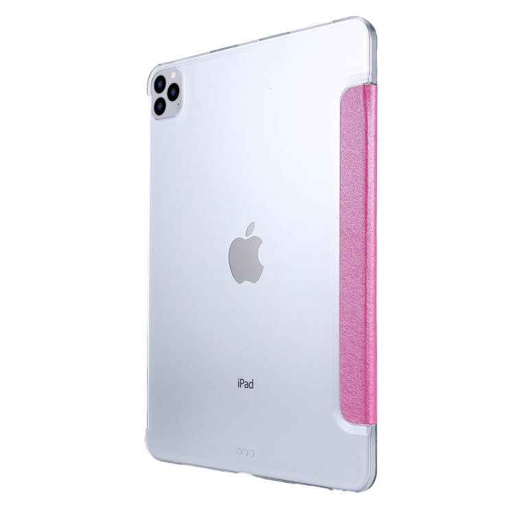 For iPad Pro 12.9 (2020) TPU Silk Texture Three-fold Horizontal Flip Leather Tablet Case with Holder