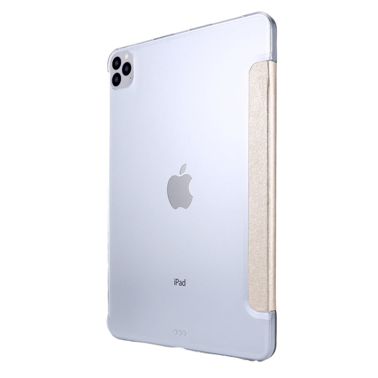 For iPad Pro 12.9 (2020) TPU Silk Texture Three-fold Horizontal Flip Leather Tablet Case with Holder