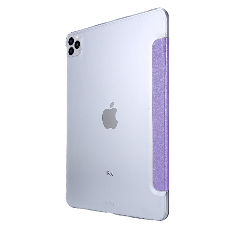 For iPad Pro 12.9 (2020) TPU Silk Texture Three-fold Horizontal Flip Leather Tablet Case with Holder