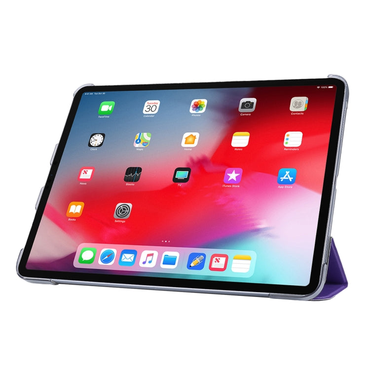For iPad Pro 12.9 (2020) TPU Silk Texture Three-fold Horizontal Flip Leather Tablet Case with Holder