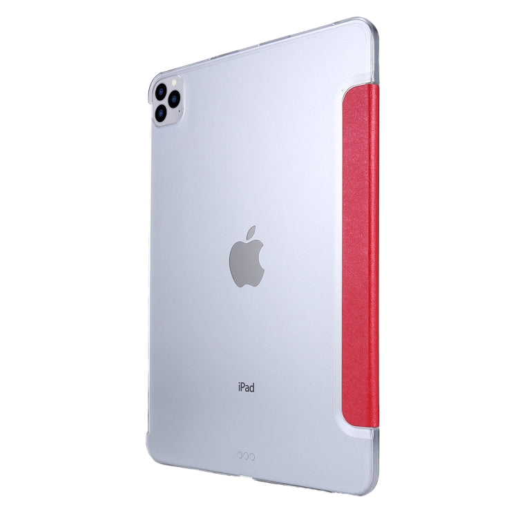 For iPad Pro 12.9 (2020) TPU Silk Texture Three-fold Horizontal Flip Leather Tablet Case with Holder