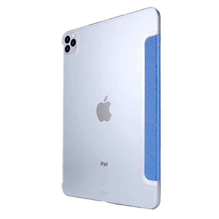 For iPad Pro 12.9 (2020) TPU Silk Texture Three-fold Horizontal Flip Leather Tablet Case with Holder