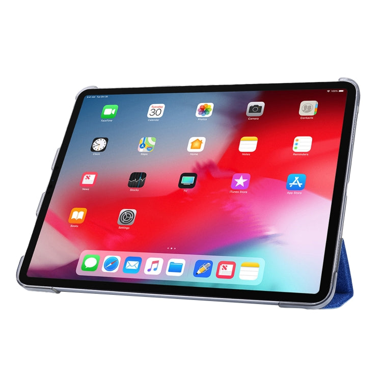 For iPad Pro 12.9 (2020) TPU Silk Texture Three-fold Horizontal Flip Leather Tablet Case with Holder