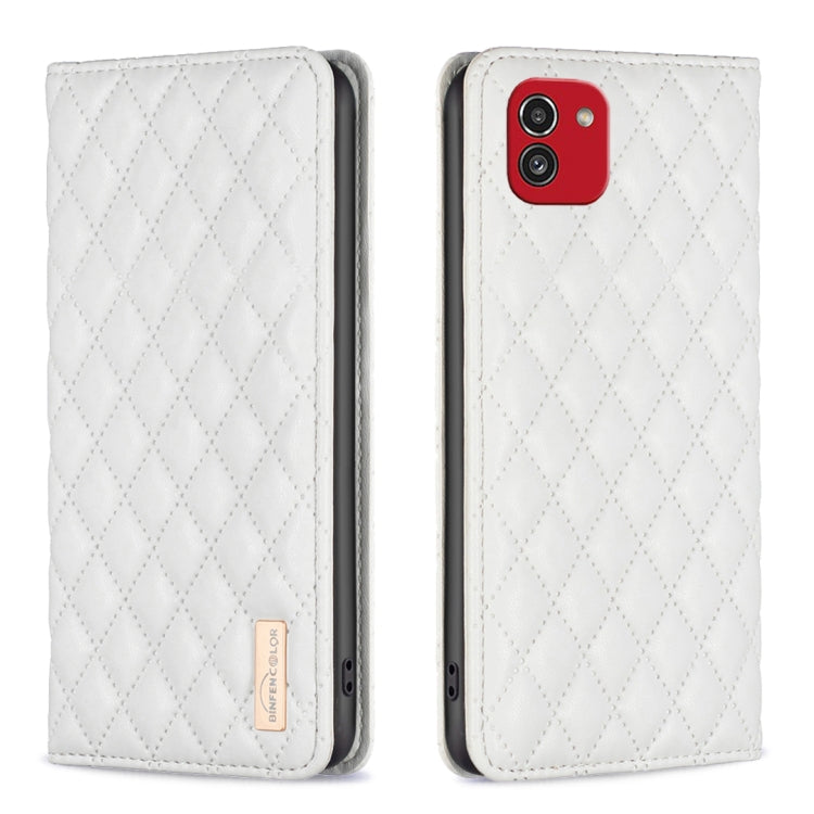 For Samsung Galaxy A03 166mm Diamond Lattice Magnetic Leather Flip Phone Case