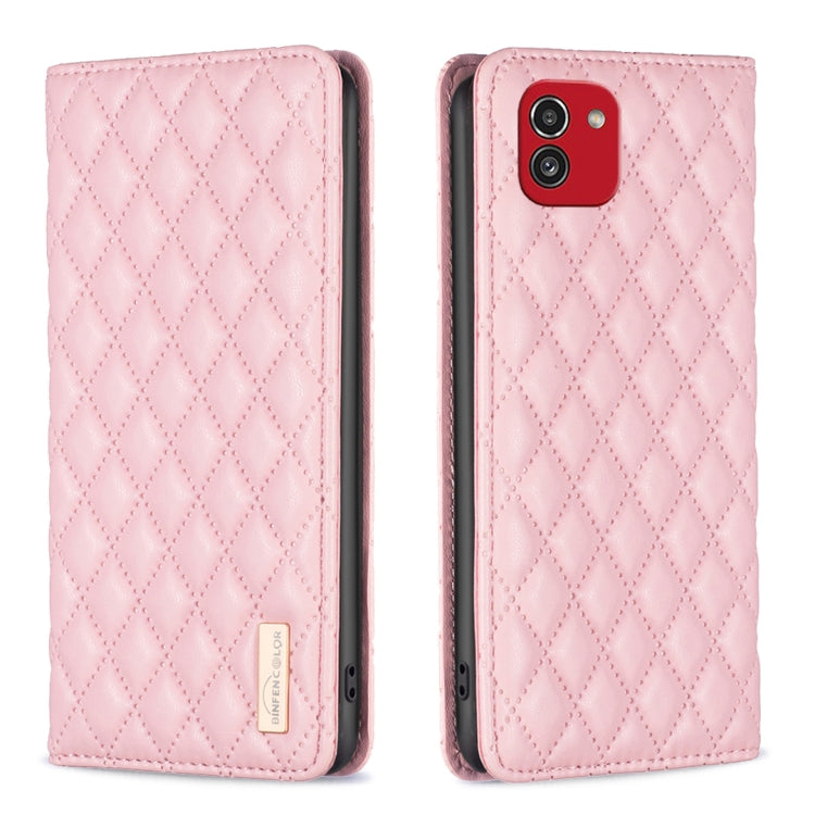 For Samsung Galaxy A03 166mm Diamond Lattice Magnetic Leather Flip Phone Case