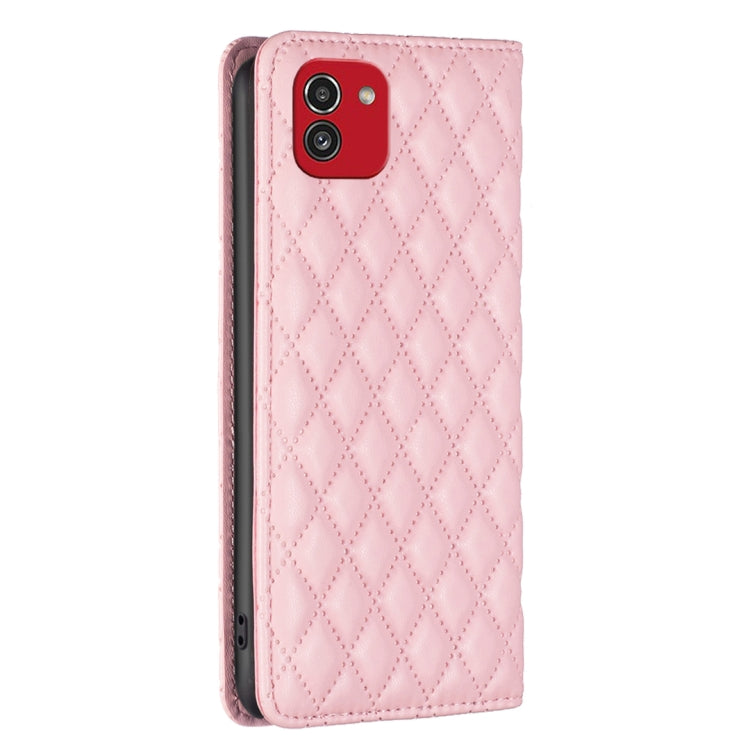 For Samsung Galaxy A03 166mm Diamond Lattice Magnetic Leather Flip Phone Case