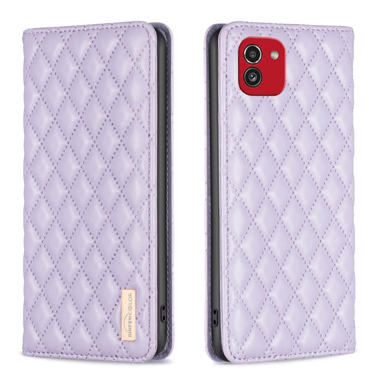 For Samsung Galaxy A03 166mm Diamond Lattice Magnetic Leather Flip Phone Case