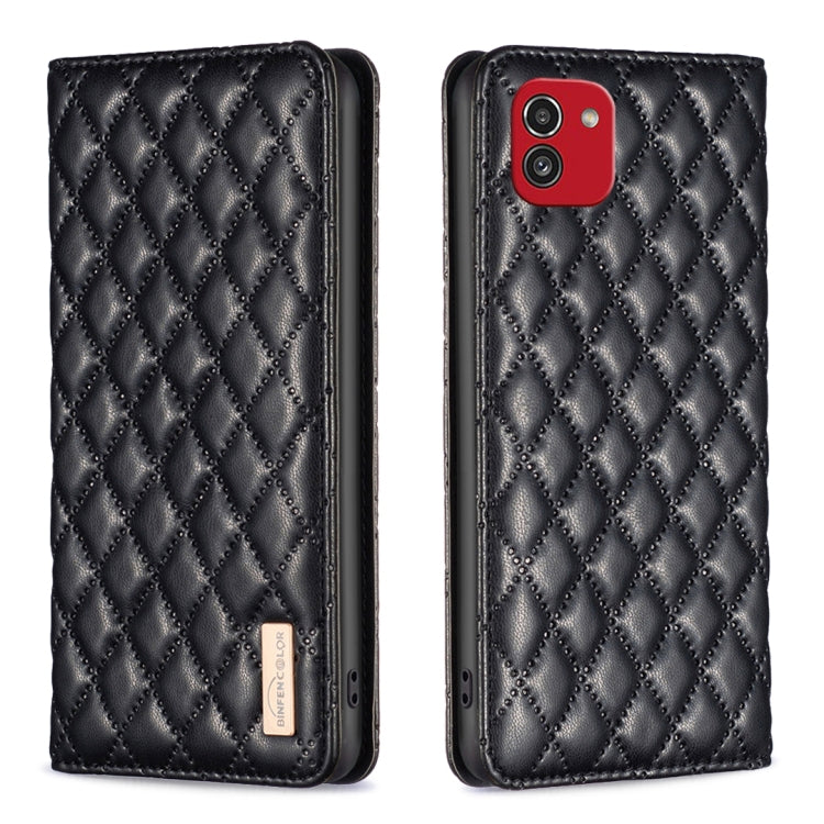 For Samsung Galaxy A03 166mm Diamond Lattice Magnetic Leather Flip Phone Case