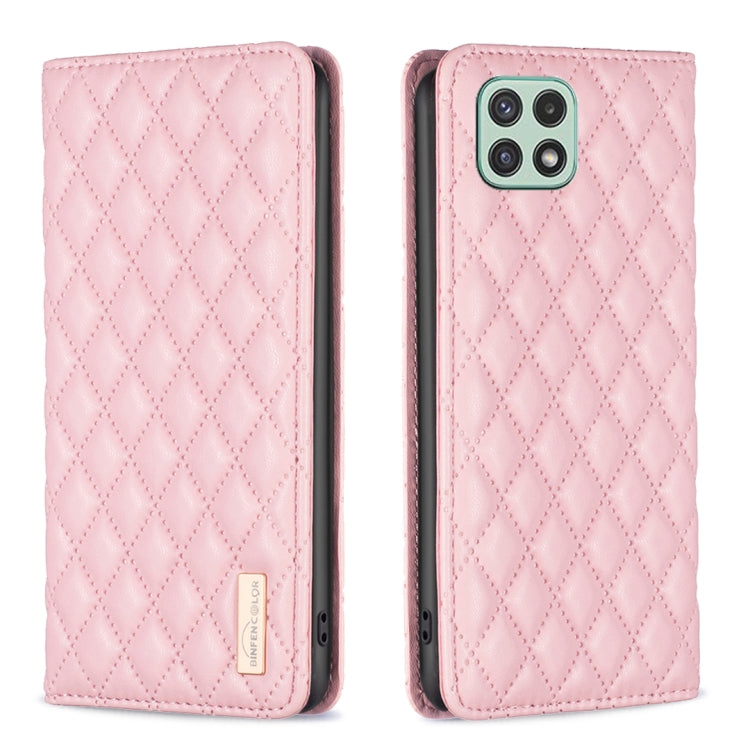 For Samsung Galaxy A22 5G Diamond Lattice Magnetic Leather Flip Phone Case