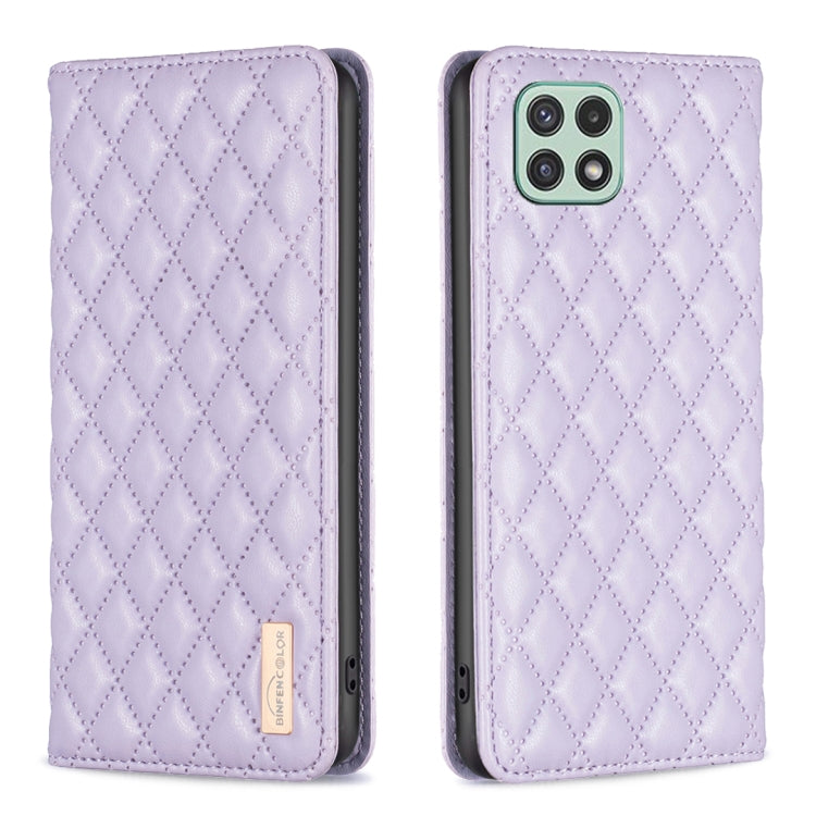 For Samsung Galaxy A22 5G Diamond Lattice Magnetic Leather Flip Phone Case
