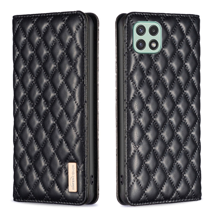 For Samsung Galaxy A22 5G Diamond Lattice Magnetic Leather Flip Phone Case