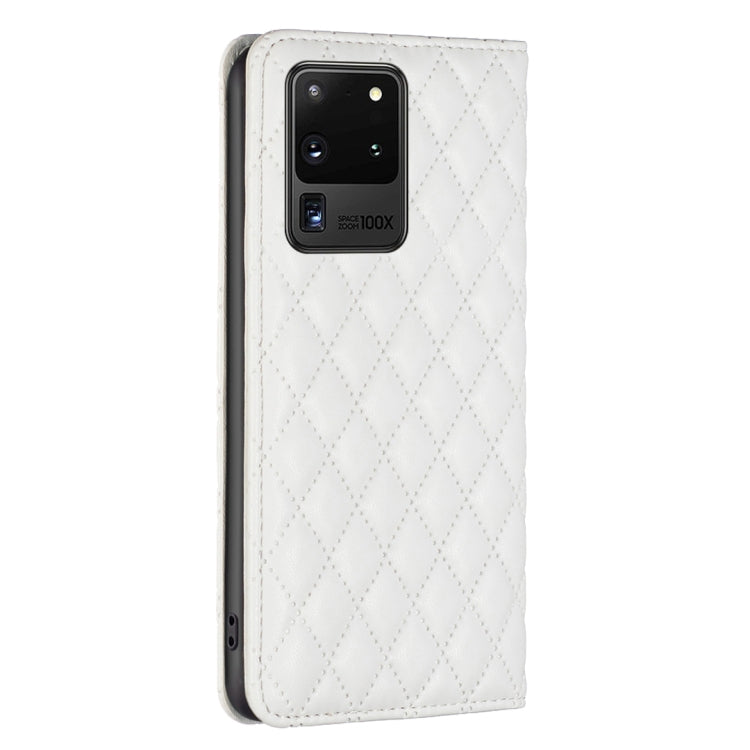 For Samsung Galaxy S20 Ultra Diamond Lattice Magnetic Leather Flip Phone Case