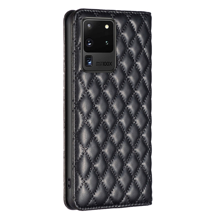 For Samsung Galaxy S20 Ultra Diamond Lattice Magnetic Leather Flip Phone Case