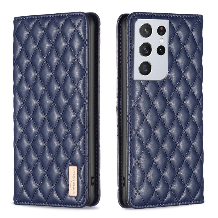 For Samsung Galaxy S21 Ultra 5G Diamond Lattice Magnetic Leather Flip Phone Case