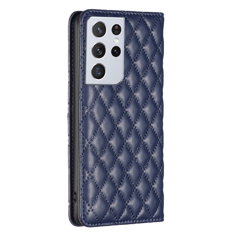 For Samsung Galaxy S21 Ultra 5G Diamond Lattice Magnetic Leather Flip Phone Case