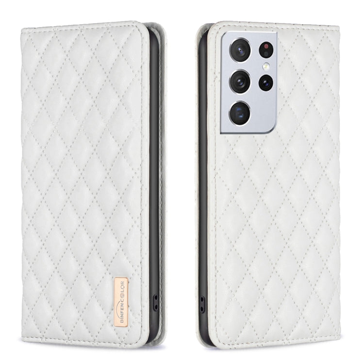 For Samsung Galaxy S21 Ultra 5G Diamond Lattice Magnetic Leather Flip Phone Case