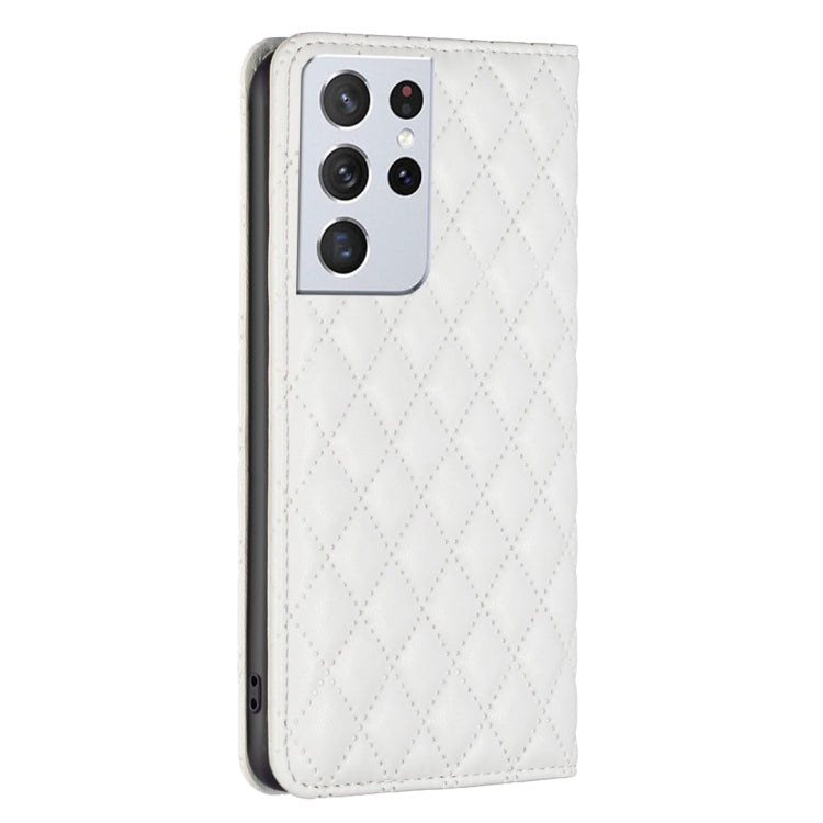 For Samsung Galaxy S21 Ultra 5G Diamond Lattice Magnetic Leather Flip Phone Case
