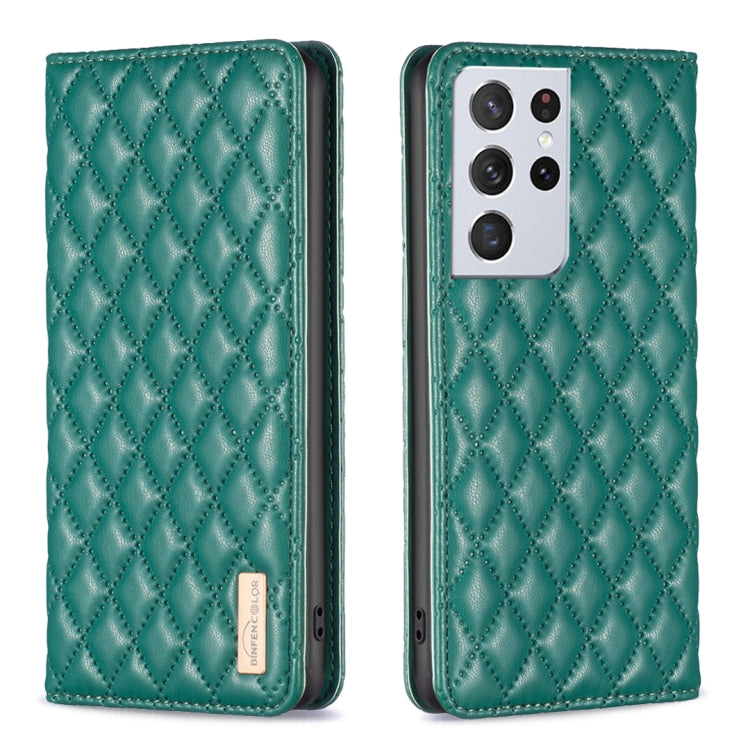 For Samsung Galaxy S21 Ultra 5G Diamond Lattice Magnetic Leather Flip Phone Case