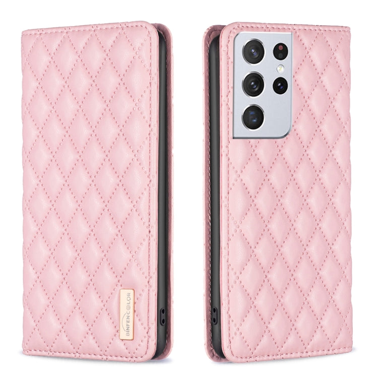 For Samsung Galaxy S21 Ultra 5G Diamond Lattice Magnetic Leather Flip Phone Case