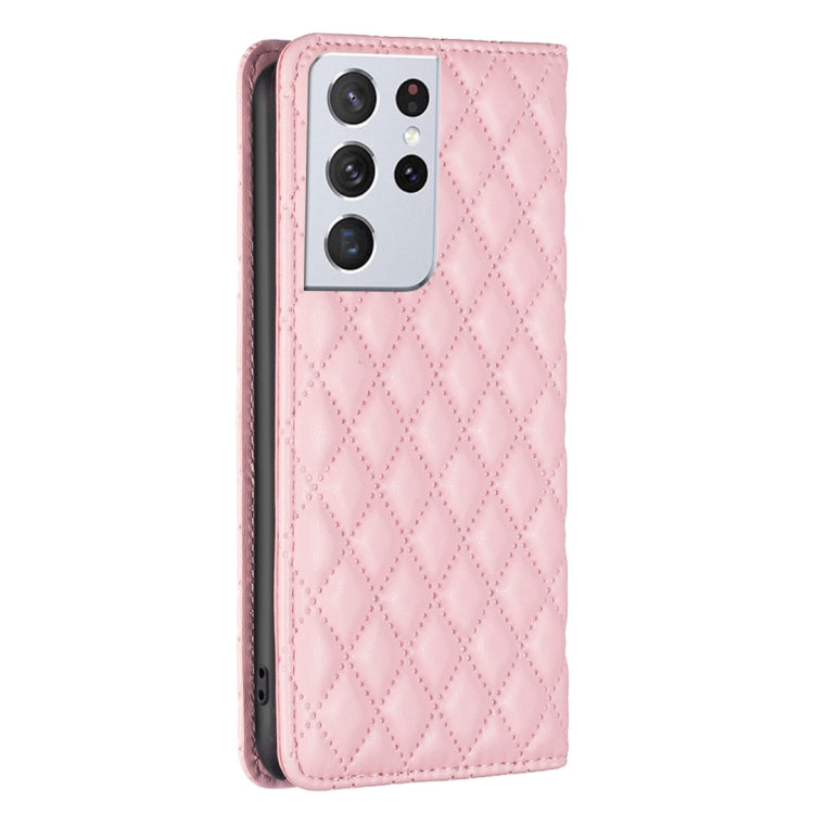 For Samsung Galaxy S21 Ultra 5G Diamond Lattice Magnetic Leather Flip Phone Case