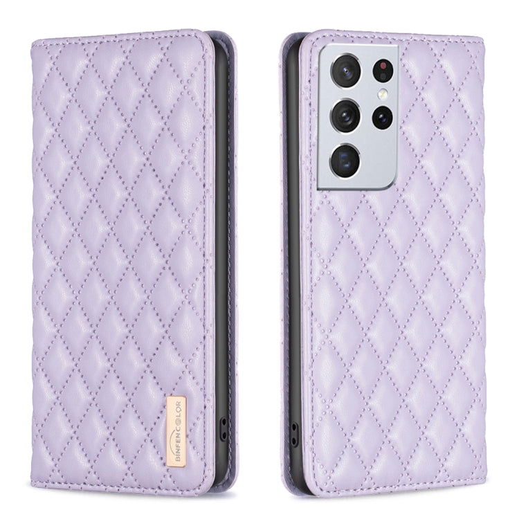 For Samsung Galaxy S21 Ultra 5G Diamond Lattice Magnetic Leather Flip Phone Case