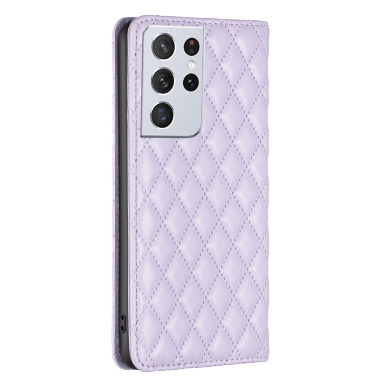 For Samsung Galaxy S21 Ultra 5G Diamond Lattice Magnetic Leather Flip Phone Case
