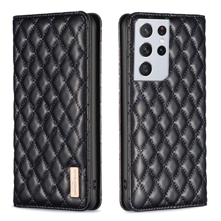 For Samsung Galaxy S21 Ultra 5G Diamond Lattice Magnetic Leather Flip Phone Case