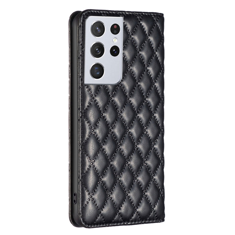 For Samsung Galaxy S21 Ultra 5G Diamond Lattice Magnetic Leather Flip Phone Case
