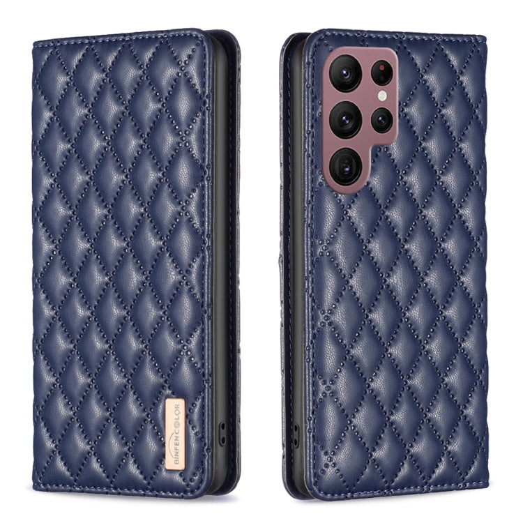 For Samsung Galaxy S22 Ultra 5G Diamond Lattice Magnetic Leather Flip Phone Case