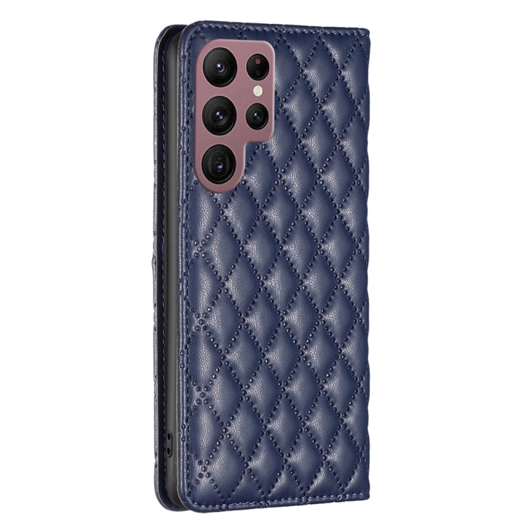 For Samsung Galaxy S22 Ultra 5G Diamond Lattice Magnetic Leather Flip Phone Case