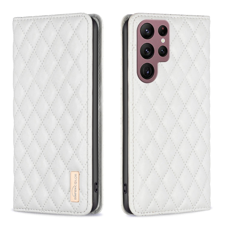 For Samsung Galaxy S22 Ultra 5G Diamond Lattice Magnetic Leather Flip Phone Case