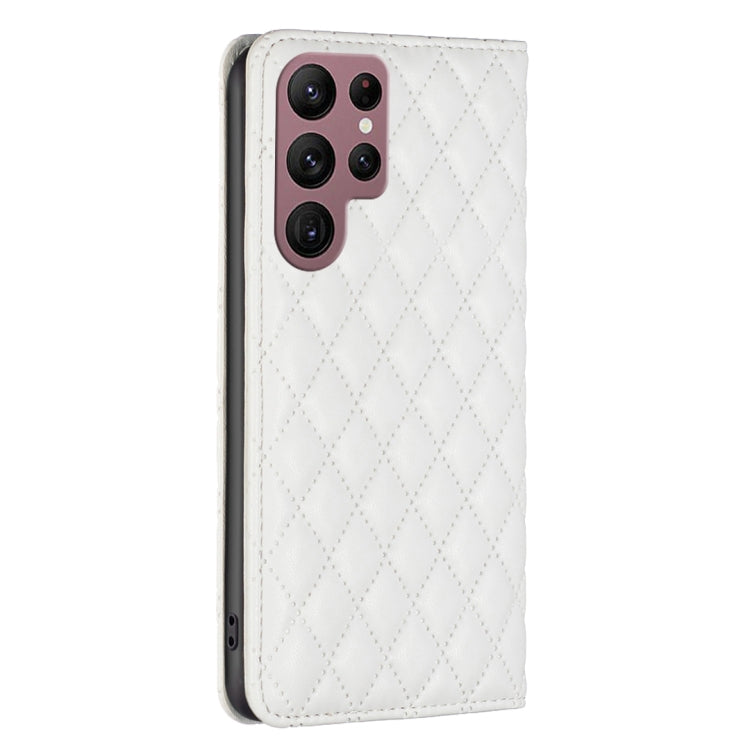 For Samsung Galaxy S22 Ultra 5G Diamond Lattice Magnetic Leather Flip Phone Case