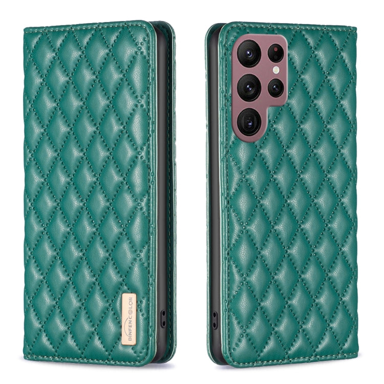 For Samsung Galaxy S22 Ultra 5G Diamond Lattice Magnetic Leather Flip Phone Case