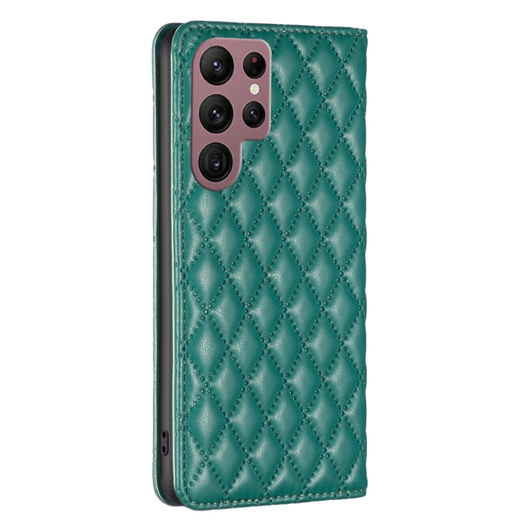 For Samsung Galaxy S22 Ultra 5G Diamond Lattice Magnetic Leather Flip Phone Case