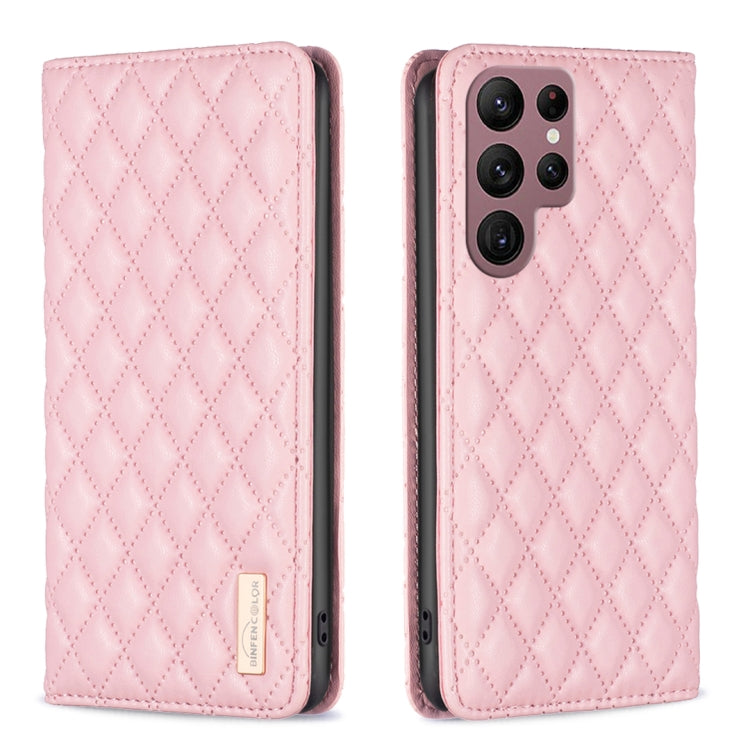 For Samsung Galaxy S22 Ultra 5G Diamond Lattice Magnetic Leather Flip Phone Case