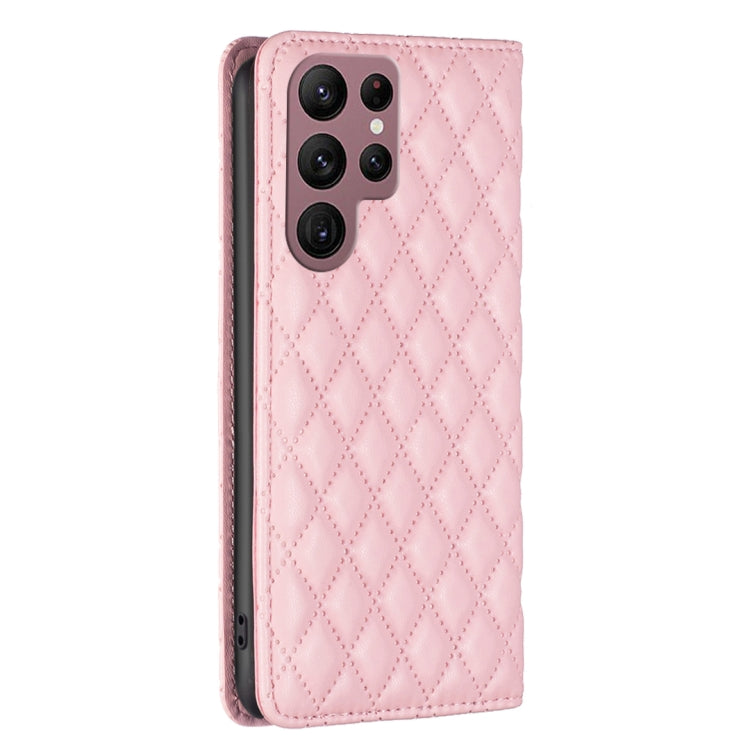 For Samsung Galaxy S22 Ultra 5G Diamond Lattice Magnetic Leather Flip Phone Case