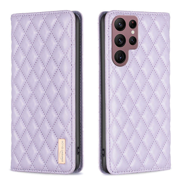 For Samsung Galaxy S22 Ultra 5G Diamond Lattice Magnetic Leather Flip Phone Case