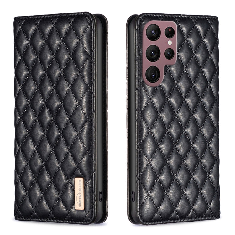 For Samsung Galaxy S22 Ultra 5G Diamond Lattice Magnetic Leather Flip Phone Case