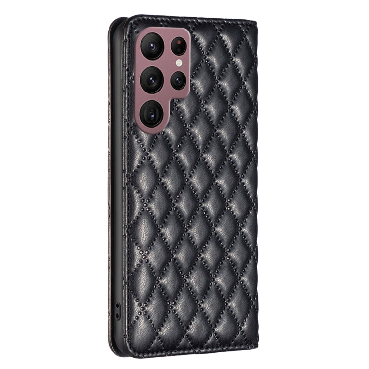 For Samsung Galaxy S22 Ultra 5G Diamond Lattice Magnetic Leather Flip Phone Case