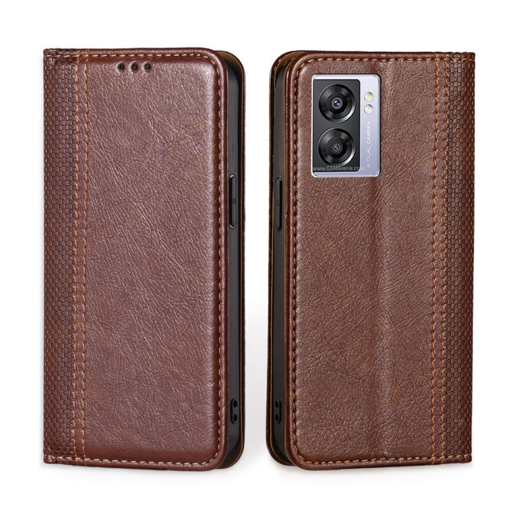 For OPPO K10 5G Global Grid Texture Magnetic Flip Leather Phone Case
