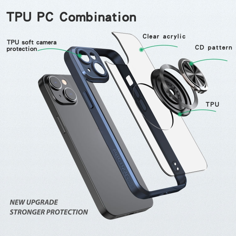 For iPhone 14 Plus Cool Armor Ring Holder Transparent Phone Case