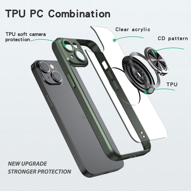For iPhone 14 Plus Cool Armor Ring Holder Transparent Phone Case