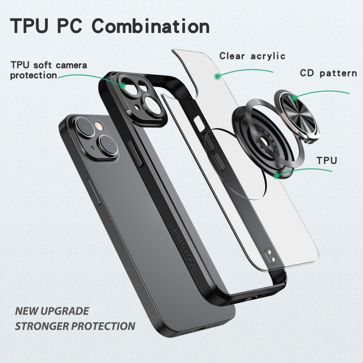 For iPhone 14 Plus Cool Armor Ring Holder Transparent Phone Case