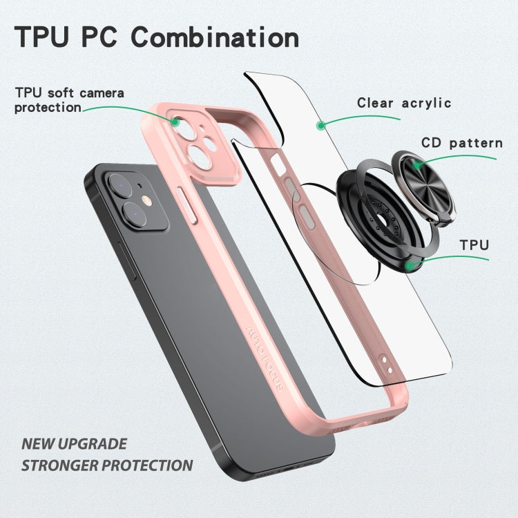 For iPhone 12 Cool Armor Ring Holder Transparent Phone Case