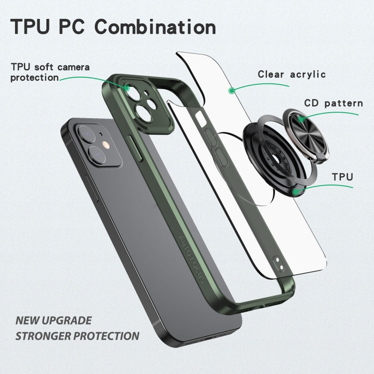For iPhone 12 Cool Armor Ring Holder Transparent Phone Case