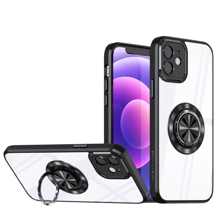 For iPhone 12 Cool Armor Ring Holder Transparent Phone Case