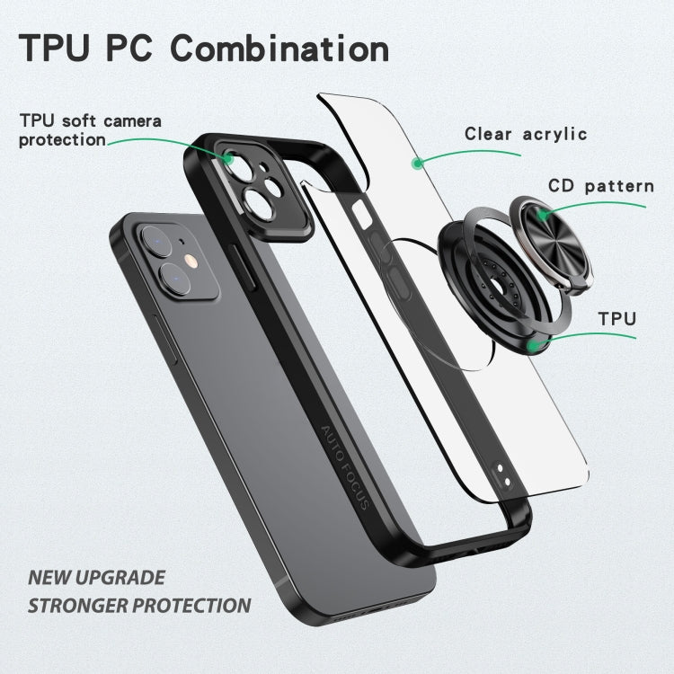 For iPhone 12 Cool Armor Ring Holder Transparent Phone Case