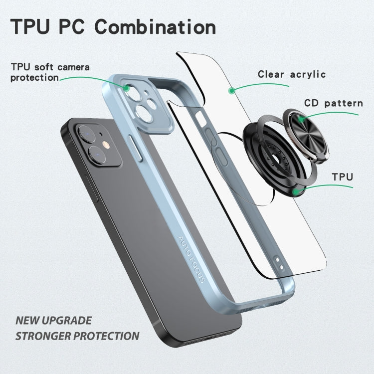 For iPhone 12 Cool Armor Ring Holder Transparent Phone Case