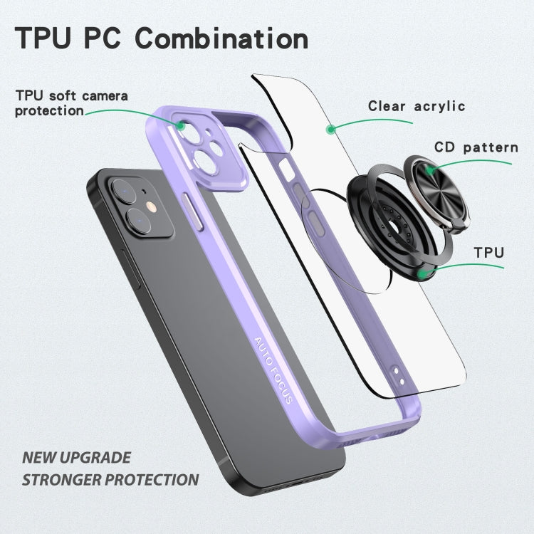 For iPhone 12 Cool Armor Ring Holder Transparent Phone Case