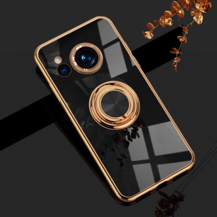 For Sharp Aquos Sense7 6D Electroplating Full Coverage Silicone Phone Case with Magnetic Ring Holder